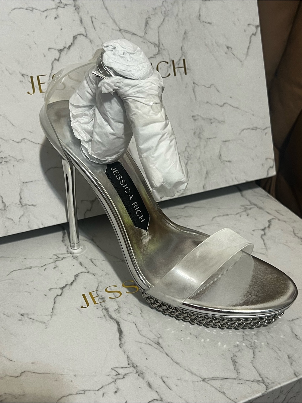 Jessica Clear Strap Silver Stiletto Sandal